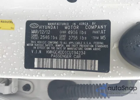 2012 Hyundai Genesis 3.8 from USA, damaged, VIN KMHGC4DD1CU194234